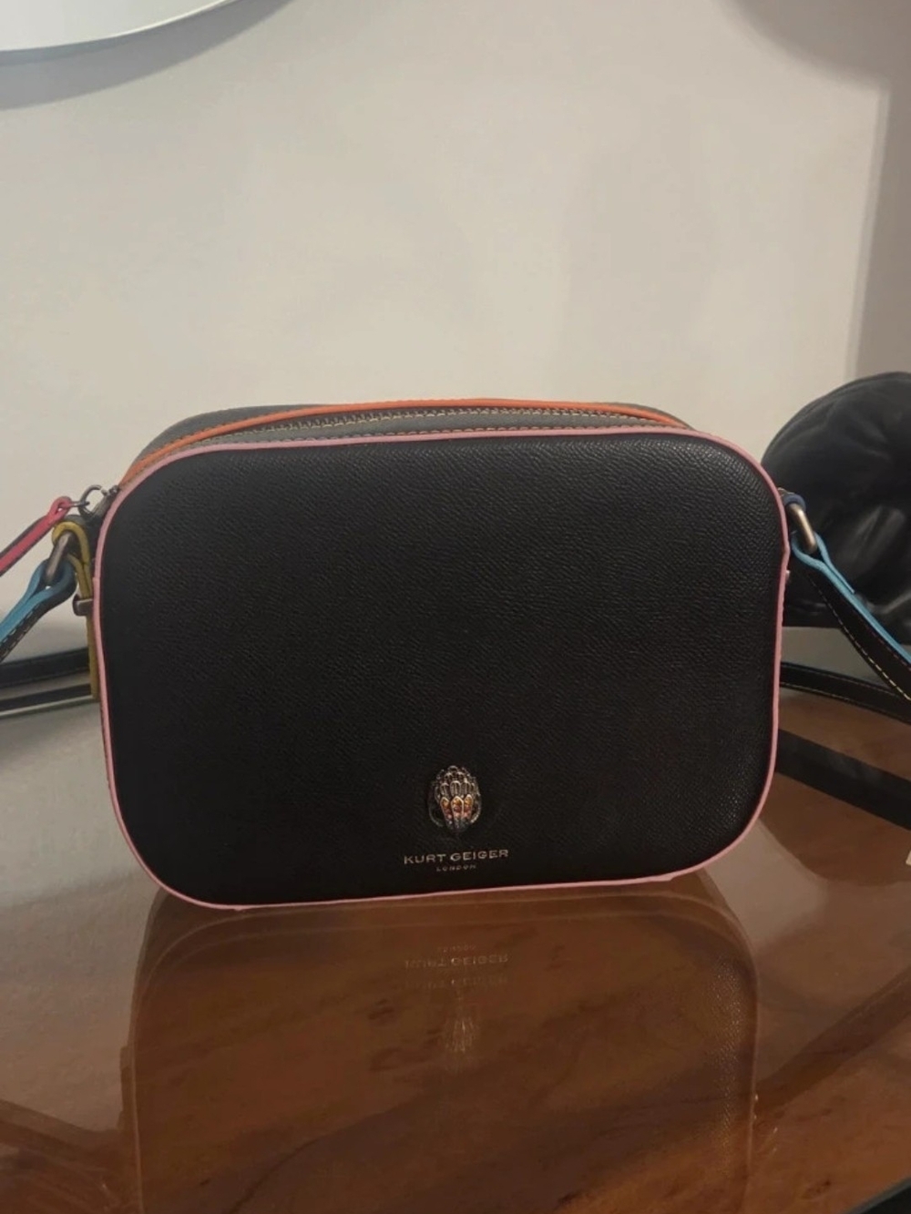 Kurt Geiger Black Crossbody Camera Bag with Multicolor Trim